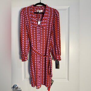 Diane Von Furstenberg Pink and Red Hearts Dress| Size 4| NWT|Designer Dress